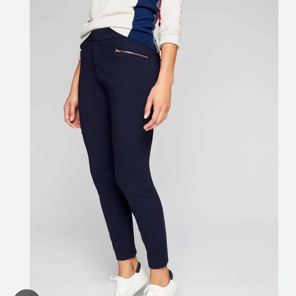 Athleta Ponte Moto 2.0 in Navy Blue with Rose Gold Zipper Pockets, Size 2